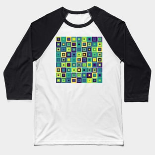 Abstract Square Geometric | Pop Fashion Modern Fusion Layered Blue Green Yellow Regular Baseball T-Shirt